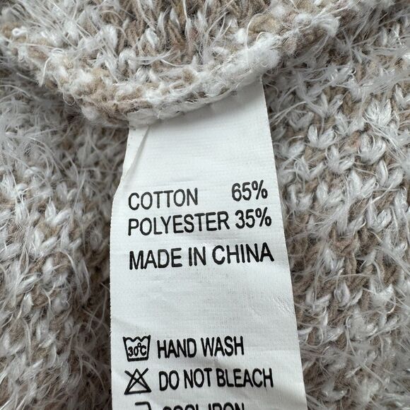 ZEVA Beige White Geometric Hooded Cardigan Sweater Coat Zip Front Pockets L - Picture 5 of 9